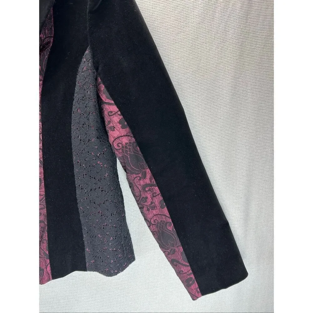 D studio Gothic Velvet Blazer Size 8 Black & Burgundy Y2K Victorian Jacket - Picture 12 of 15